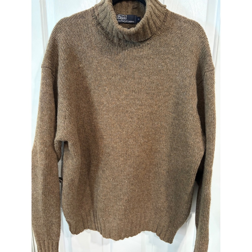 Vintage Men's Ralph Lauren Size XL 100% Wool Brown Turtleneck Sweater EUC